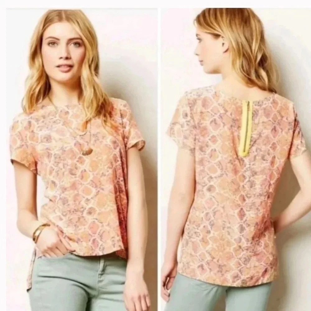 Anthropologie Fynn and Rose Tofino Silk Cap Sleeve Top Sz S
